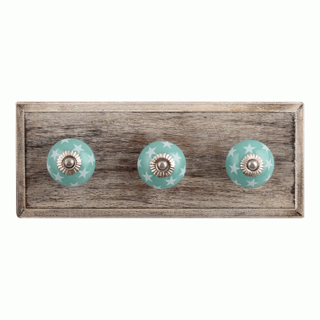Sea Green Star Ceramic Wooden Hooks